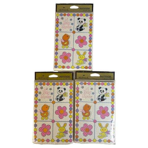 3 Hallmark Baby Shower Invitations 8 Packs Animal Design New Sealed Pink Yellow - Picture 1 of 7